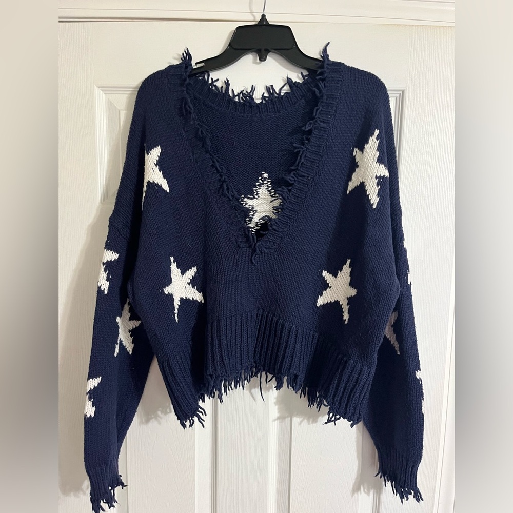 Revolve WildFox Couture Reversible Palmetto Sweater Seeing Stars Navy Small
